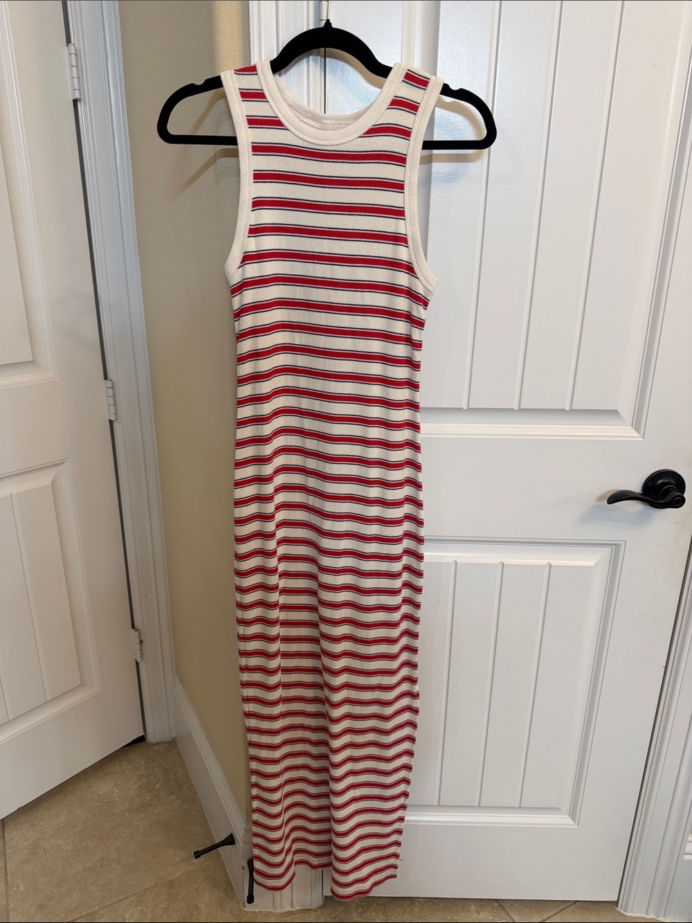 Universal Thread Cream & Red Striped Ribbed Tank Maxi Dress